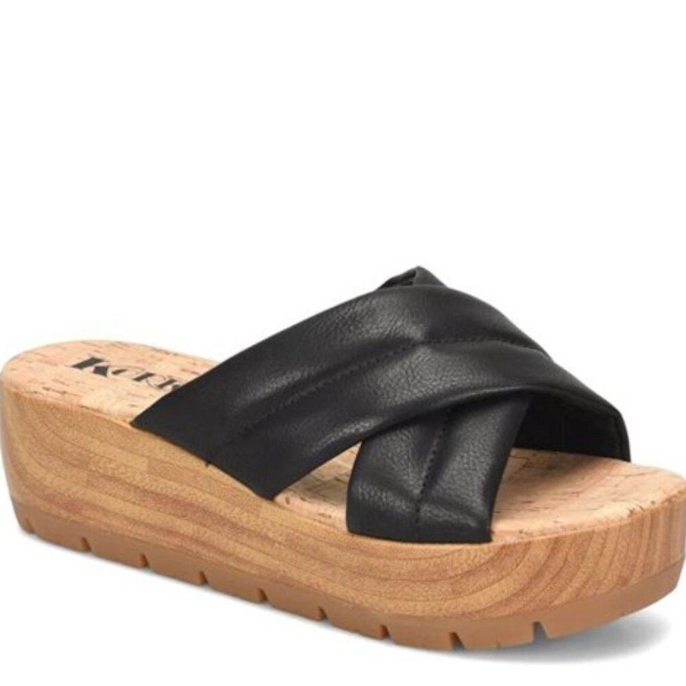 Korks by Kork-Ease Faithe Sandals Quilted Platform Wedge Black Size 7 NEW